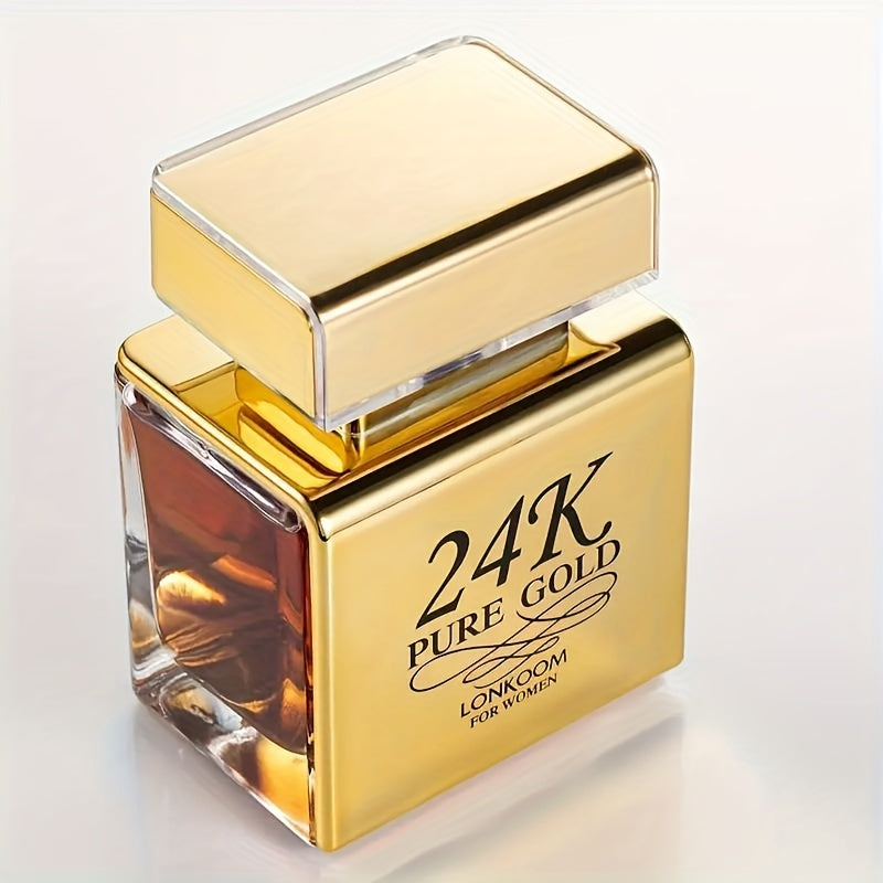 Eau de Parfum 100 ml pour femme, LONKOOM 24K Pure Gold, parfum rafraîchissant et longue tenue aux notes fruitées, idéal pour les rendez-vous et le quotidien, un cadeau parfait pour elle