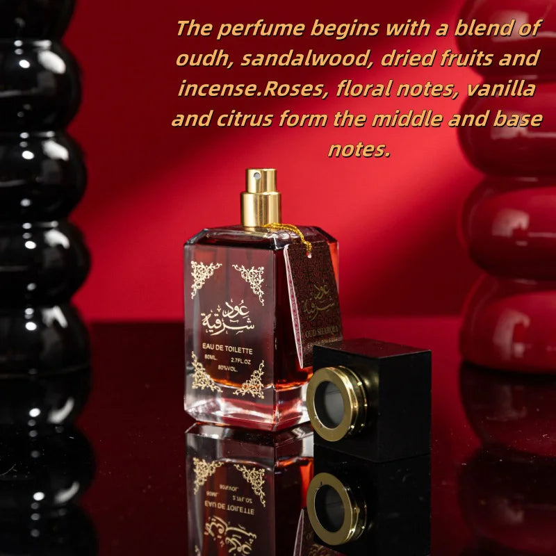 Parfum arabe mixte à base de bois d'agar et de santal, longue tenue, unisexe, aux notes florales de rose et de phéromones, parfum de vanille.